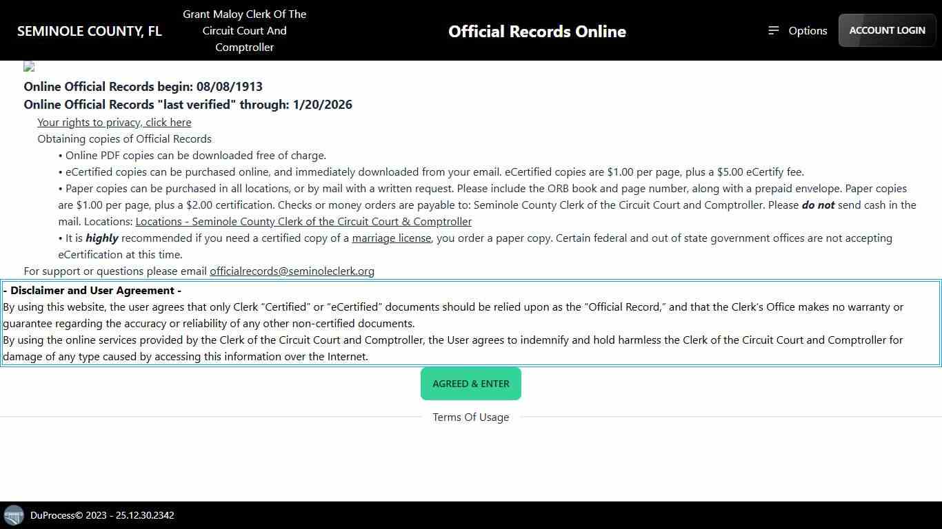 DuProcess® Official Records Online