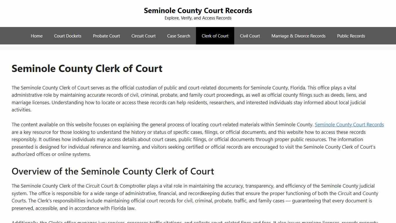 Seminole County Clerk of Court - Seminole County Court Records
