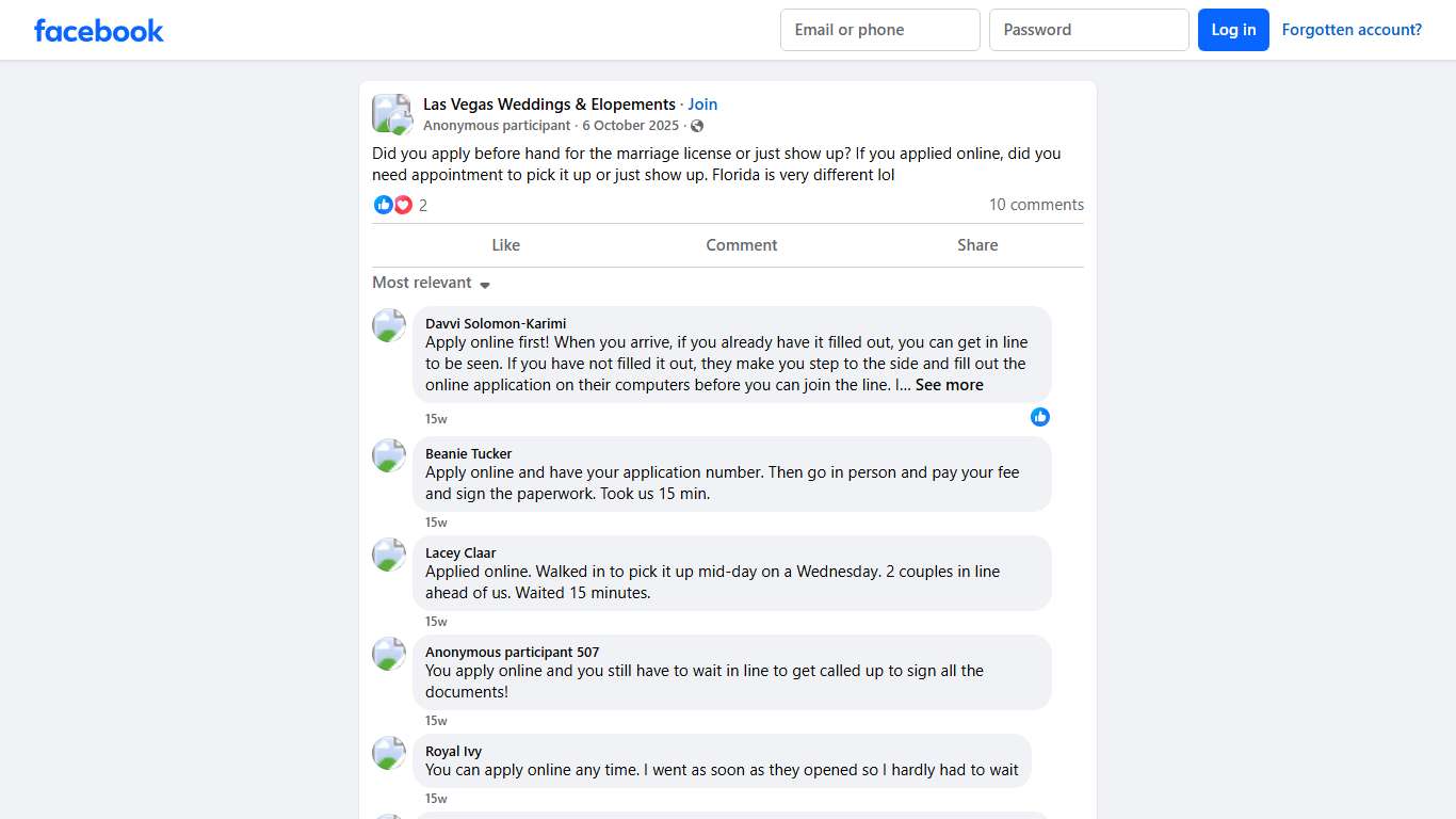 Las Vegas Weddings & Elopements Did you apply before hand for the marriage license or just show up Facebook